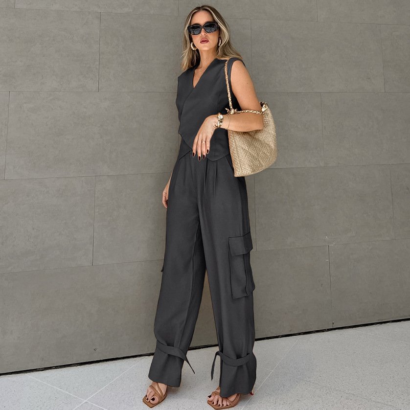 Boutique Wholesale 2024 Summer New Fashion V-neck Sleeveless Vest Casual Pants Women's Set