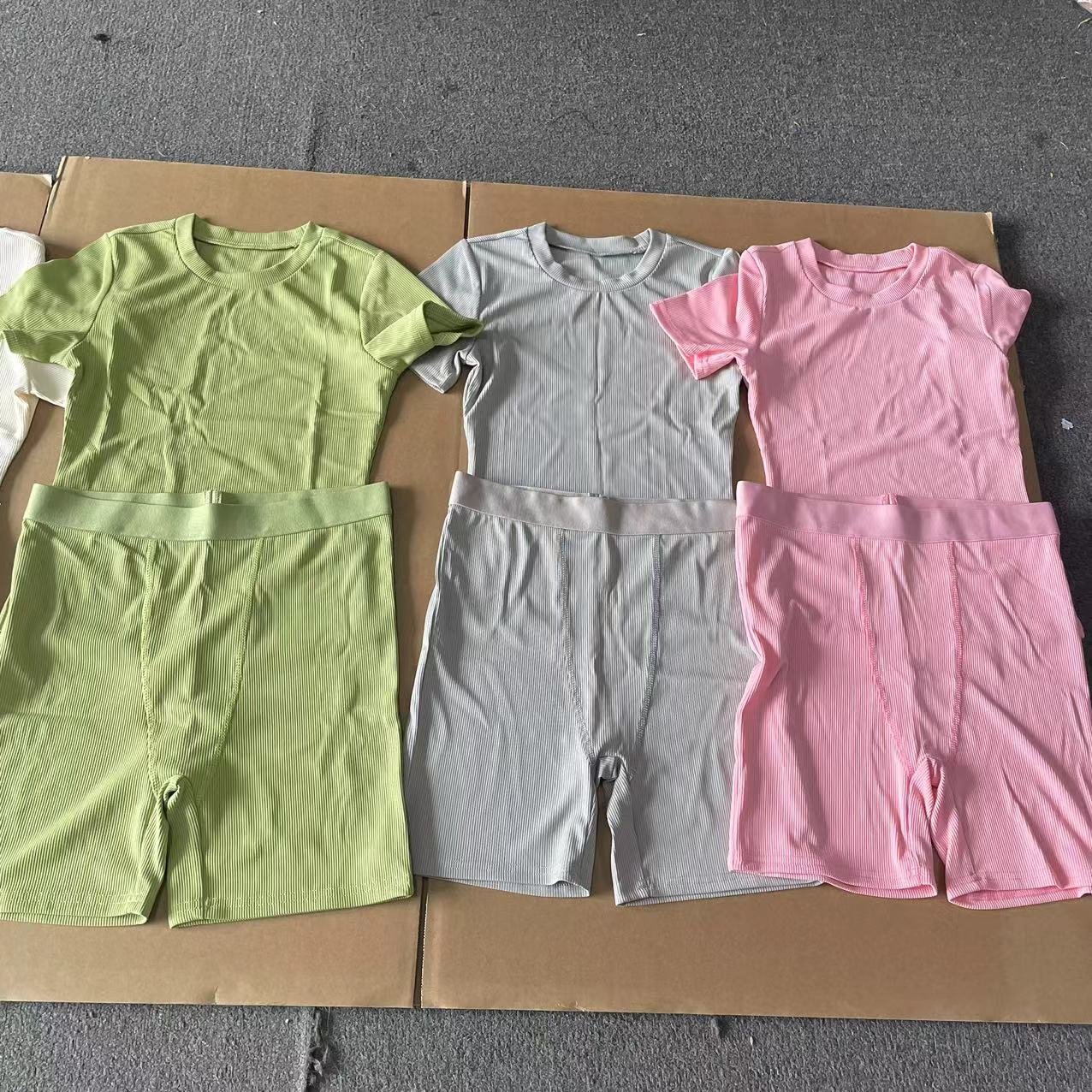 Summer 2024 Custom Logo Color Skinny Ribbed Shirt and Shorts Set women Leggings for Women Loungewear Women's Sets
