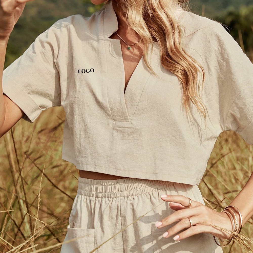 Summer 2022 Notched Women Twin Sets / Casual Stylish Design Plus Size Women's Sets / 100% Cotton Best Sale Women Clothing Sets