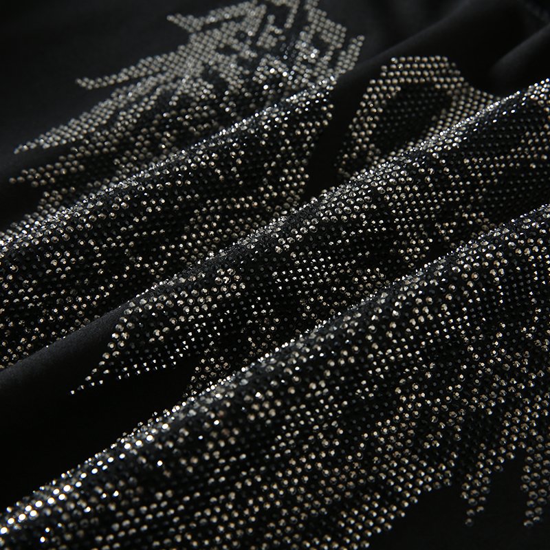 Custom Cotton Plus Size Women'S Sets Black Long Sleeve Rhinestone Hoodie Set