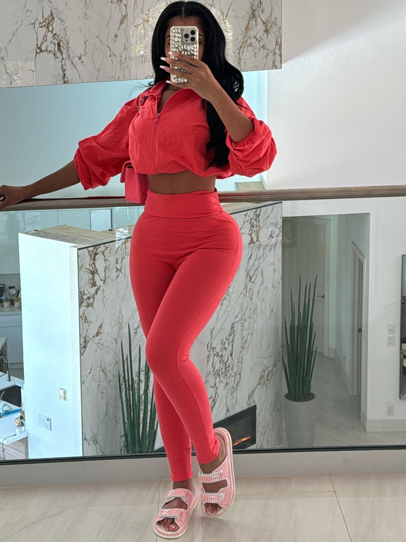 2024 New Autumn Winter Sweatsuit Two Piece Set Women Long Sleeve Drawstring Zipper Crop Top Tracksuits And Pant Sets