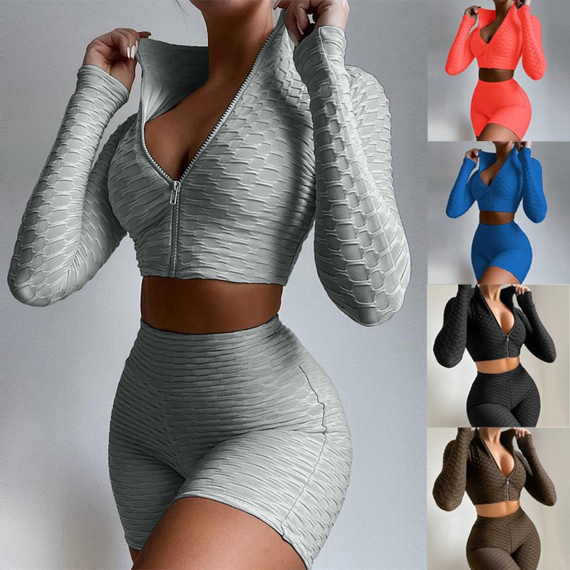 2024 Women Gym Fitness Wear long sleeve yoga set, Sports Gym Fitness Yoga solid color long sleeve leisure sports suit for women