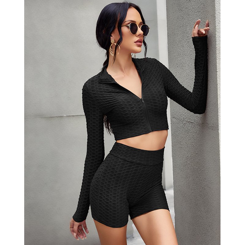 2024 Women Gym Fitness Wear long sleeve yoga set, Sports Gym Fitness Yoga solid color long sleeve leisure sports suit for women