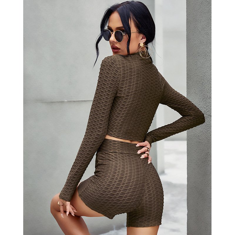 2024 Women Gym Fitness Wear long sleeve yoga set, Sports Gym Fitness Yoga solid color long sleeve leisure sports suit for women