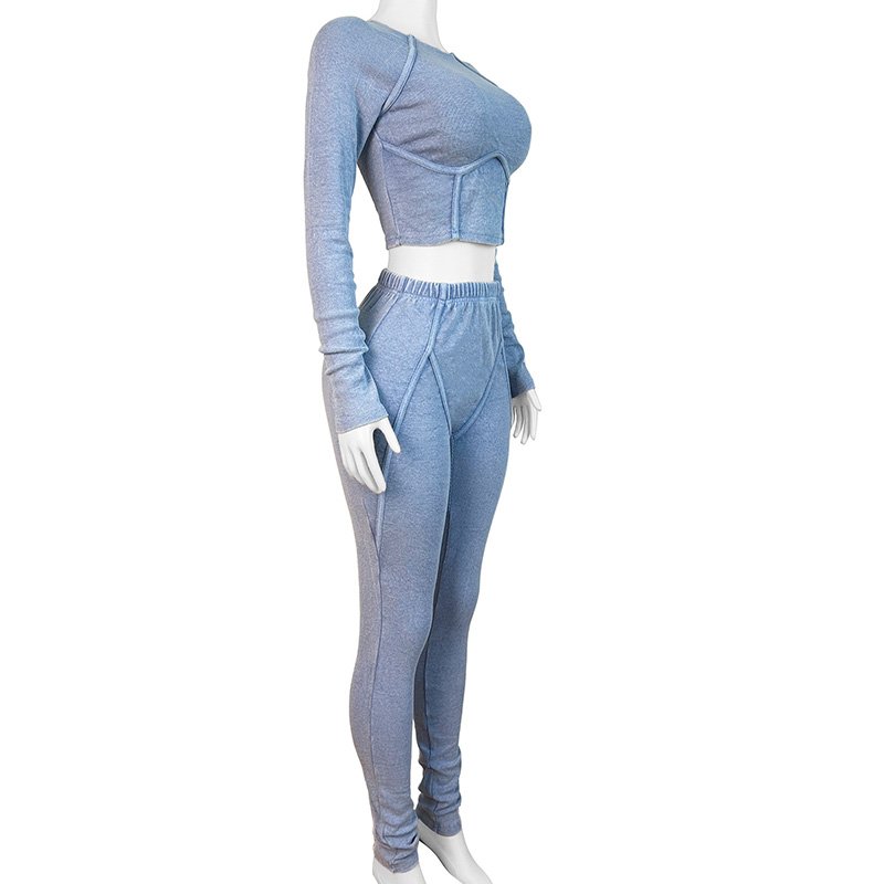 Winter Washed Vintage Cotton Ladies Tracksuit Outfit Fall Women Gym Wear 2 Pcs Set Workout Tight Fitting Two Piece Women's Sets