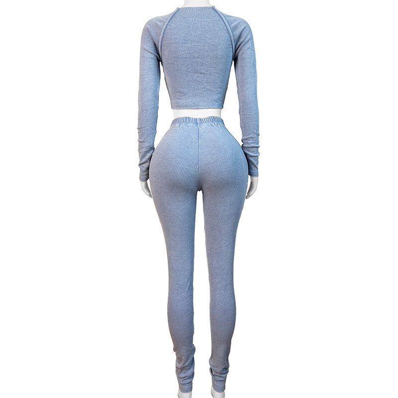 Winter Washed Vintage Cotton Ladies Tracksuit Outfit Fall Women Gym Wear 2 Pcs Set Workout Tight Fitting Two Piece Women's Sets