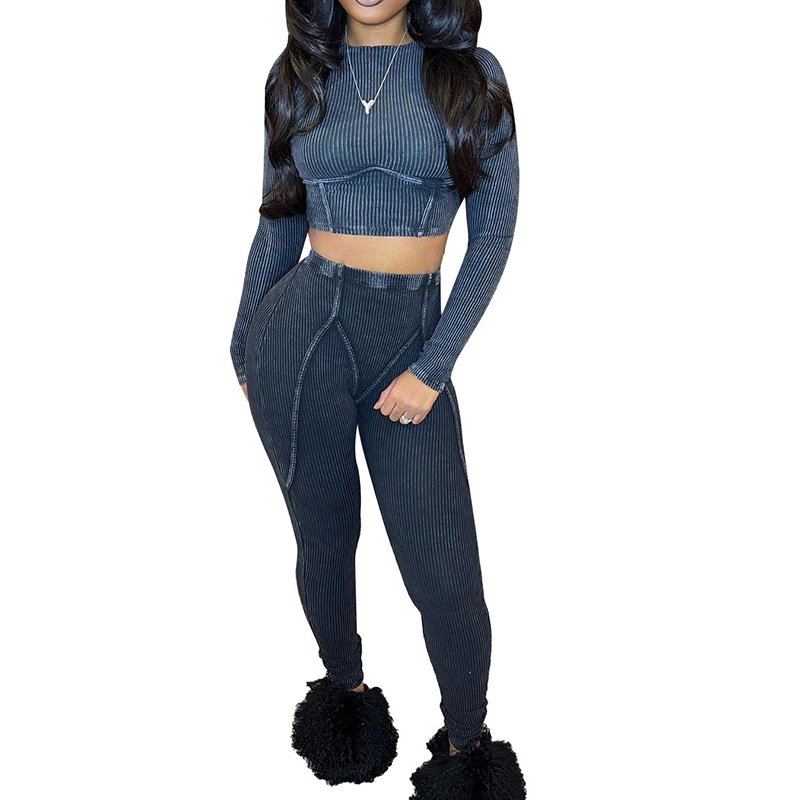 Winter Washed Vintage Cotton Ladies Tracksuit Outfit Fall Women Gym Wear 2 Pcs Set Workout Tight Fitting Two Piece Women's Sets