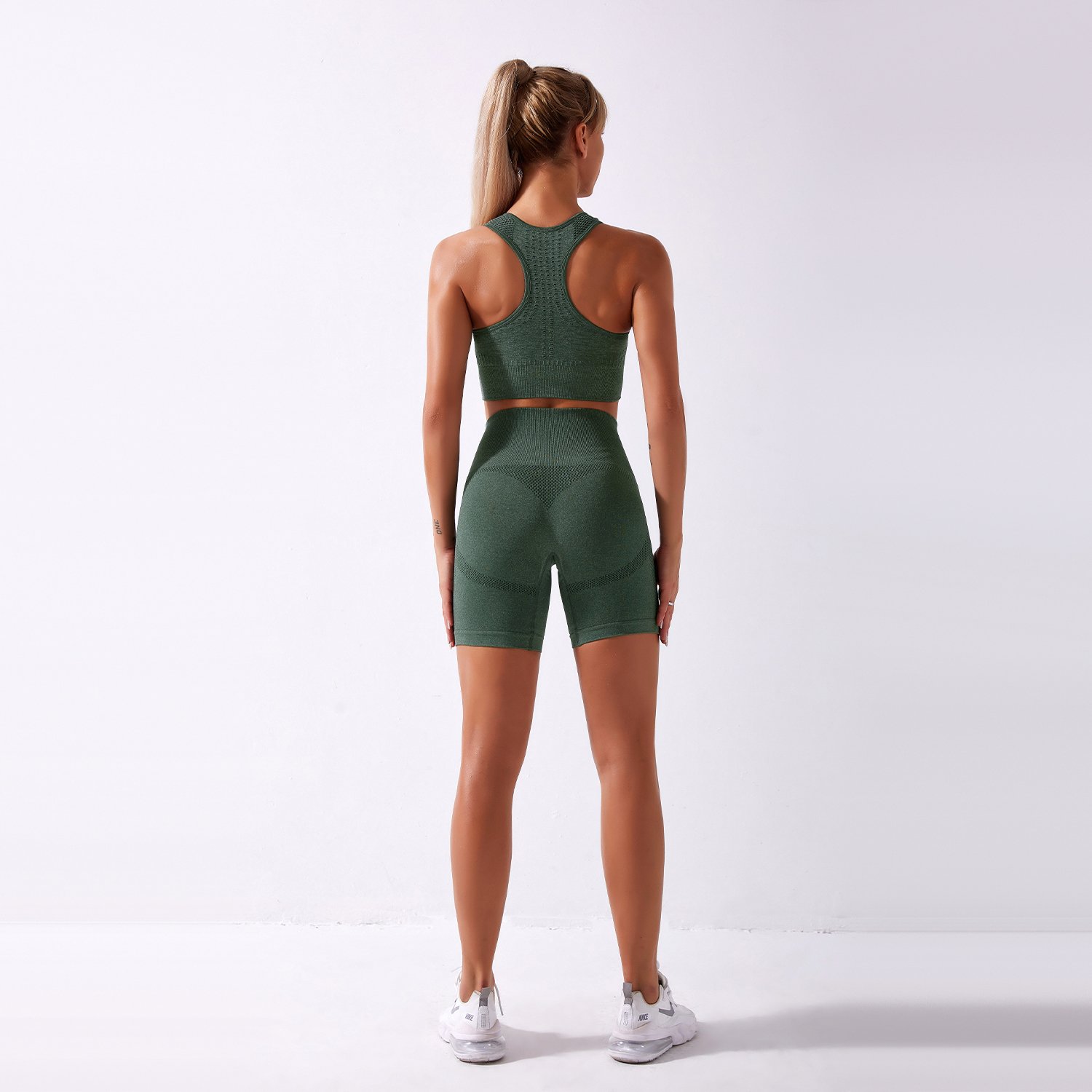 2021 New Women's Sportswear Two Piece Sets Hight Waist Solid Color Yoga Seamless Yoga Set Elastic Tracksuit