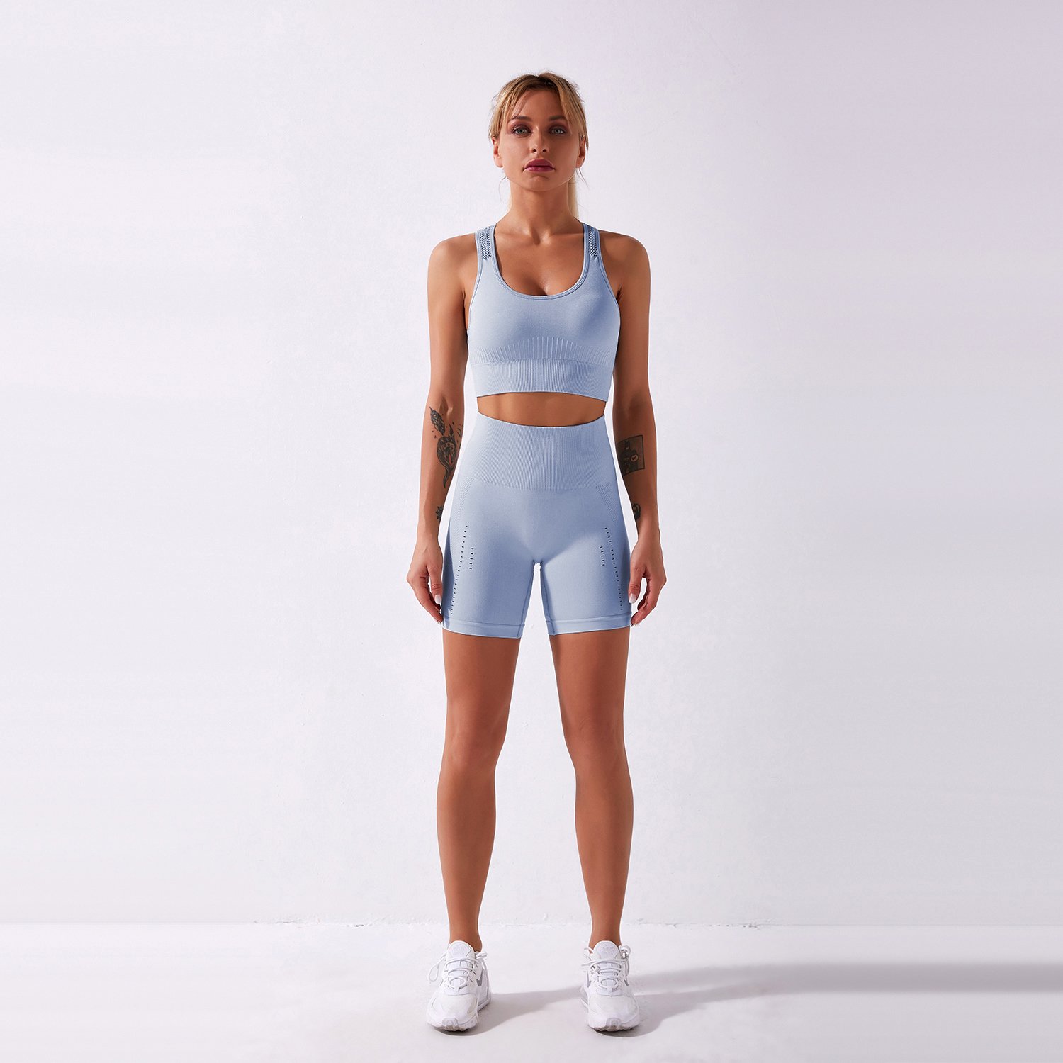2021 New Women's Sportswear Two Piece Sets Hight Waist Solid Color Yoga Seamless Yoga Set Elastic Tracksuit