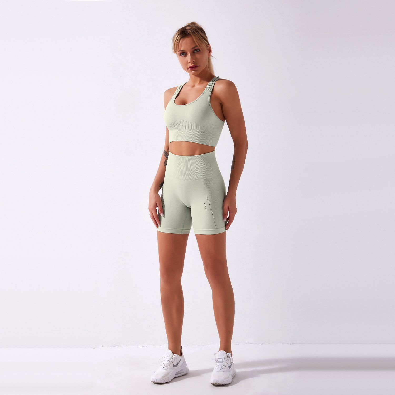 2021 New Women's Sportswear Two Piece Sets Hight Waist Solid Color Yoga Seamless Yoga Set Elastic Tracksuit