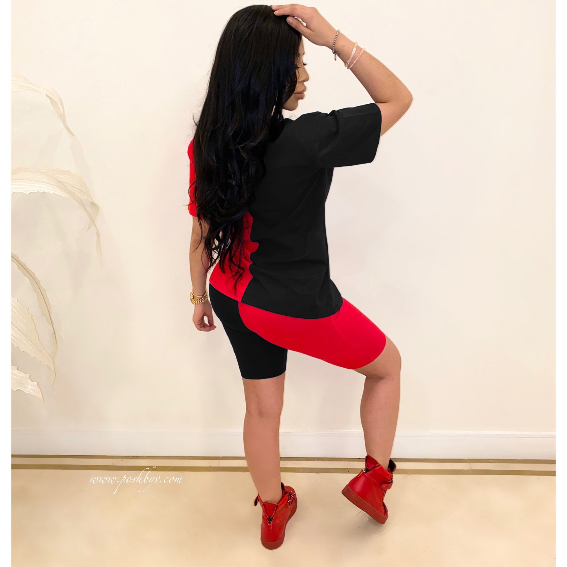 Hot selling European and American women's casual fashion splicing set T-shirt and shorts 2-piece set
