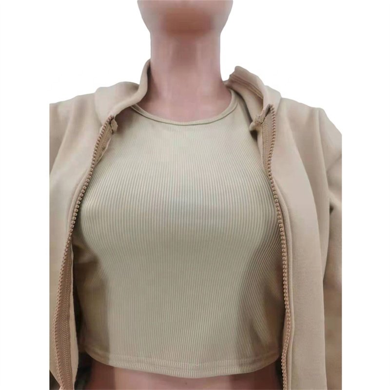 Fall Custom Fleece Hoodie Sweatshirt Sports Leisure Solid Color Simple Suit Long Sleeve 3 Three Piece Pants Set Women'S Clothing