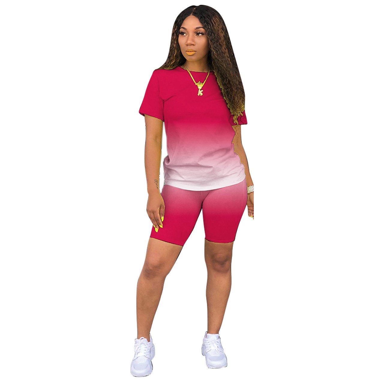 Summer 2024 Outfits Custom Logo Women'S Sets Gradient 2 Piece Short Sleeve Casual Two Piece Short Pants Set Women Clothing
