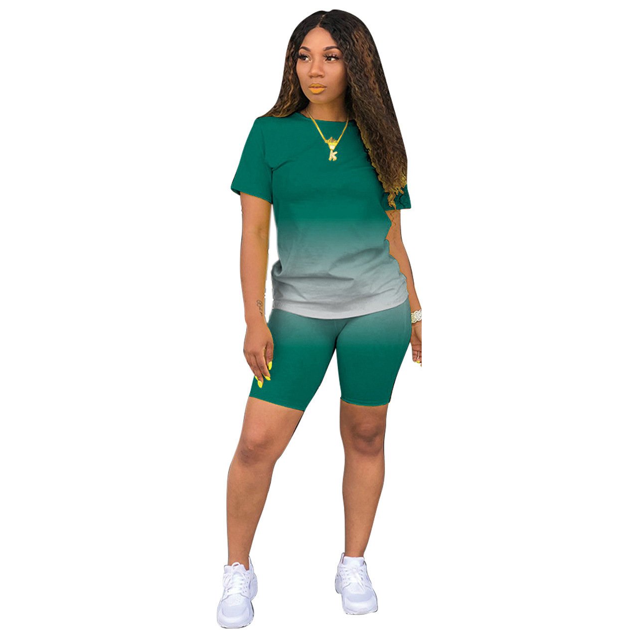 Summer 2024 Outfits Custom Logo Women'S Sets Gradient 2 Piece Short Sleeve Casual Two Piece Short Pants Set Women Clothing