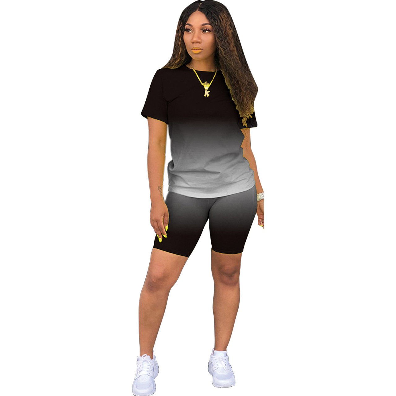 Summer 2024 Outfits Custom Logo Women'S Sets Gradient 2 Piece Short Sleeve Casual Two Piece Short Pants Set Women Clothing