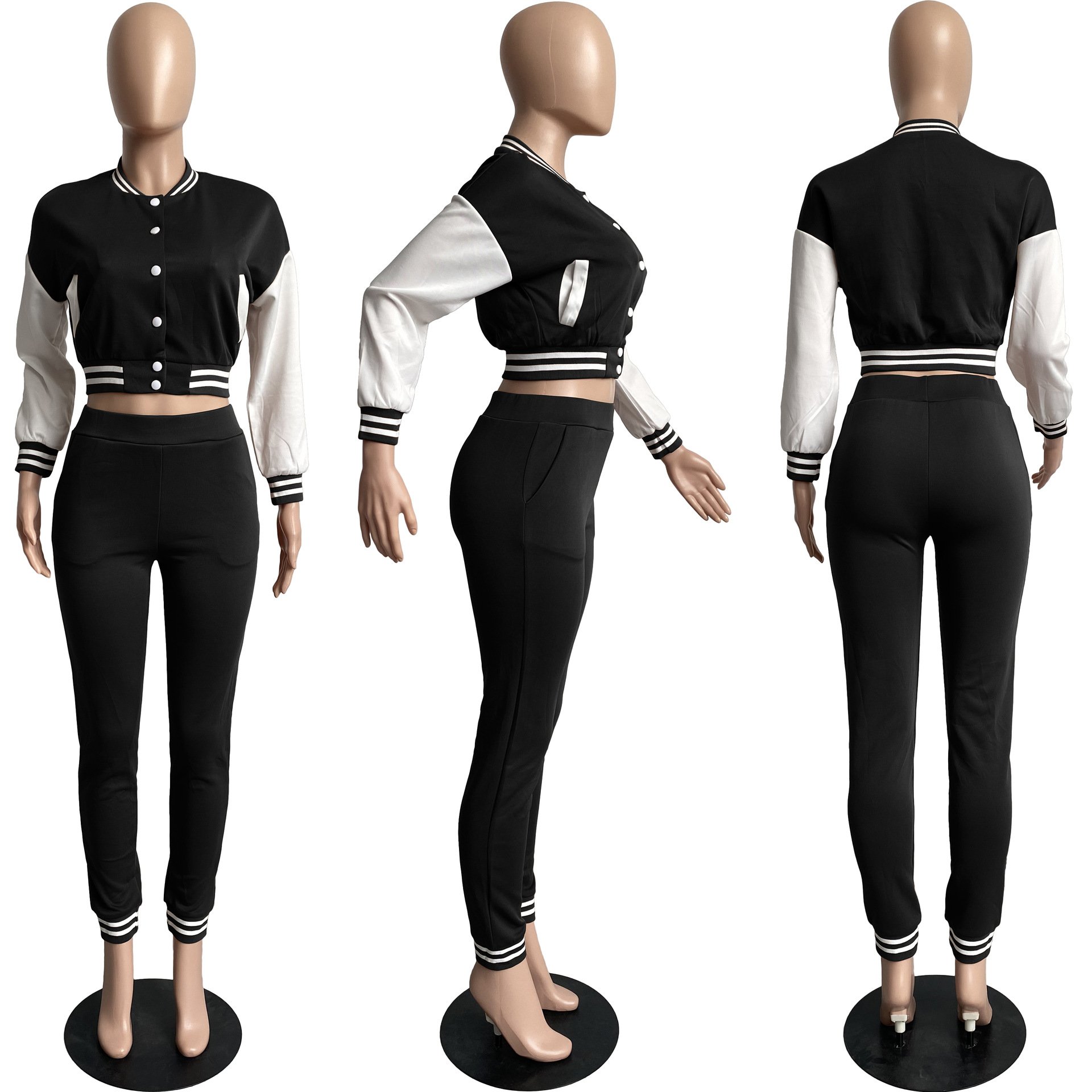 Conyson Autumn Winter Baseball Jacket Sport Women's Sets Joggers Pants Active Sweatsuit Tracksuit Outfits Two Piece Pants Set
