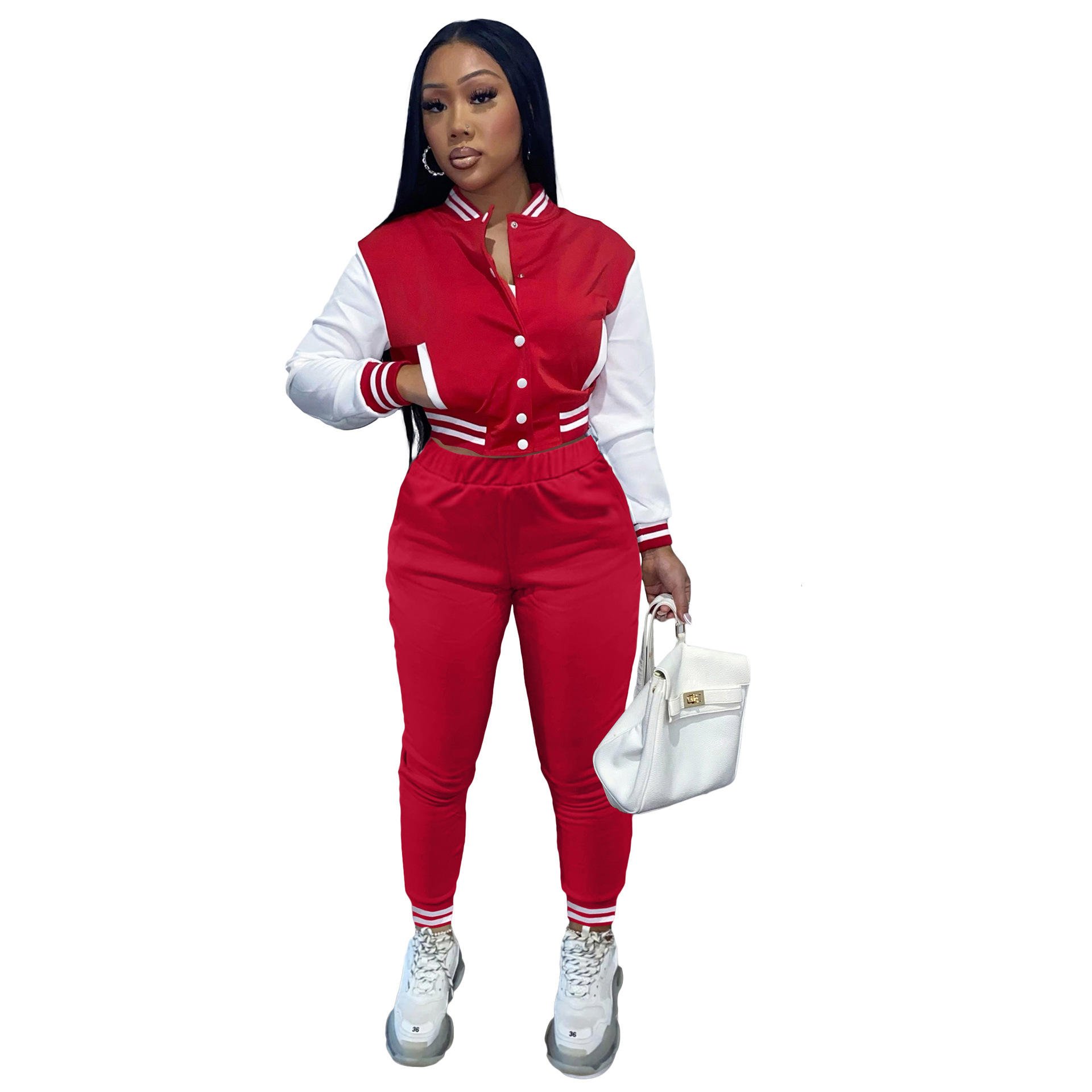 Conyson Autumn Winter Baseball Jacket Sport Women's Sets Joggers Pants Active Sweatsuit Tracksuit Outfits Two Piece Pants Set