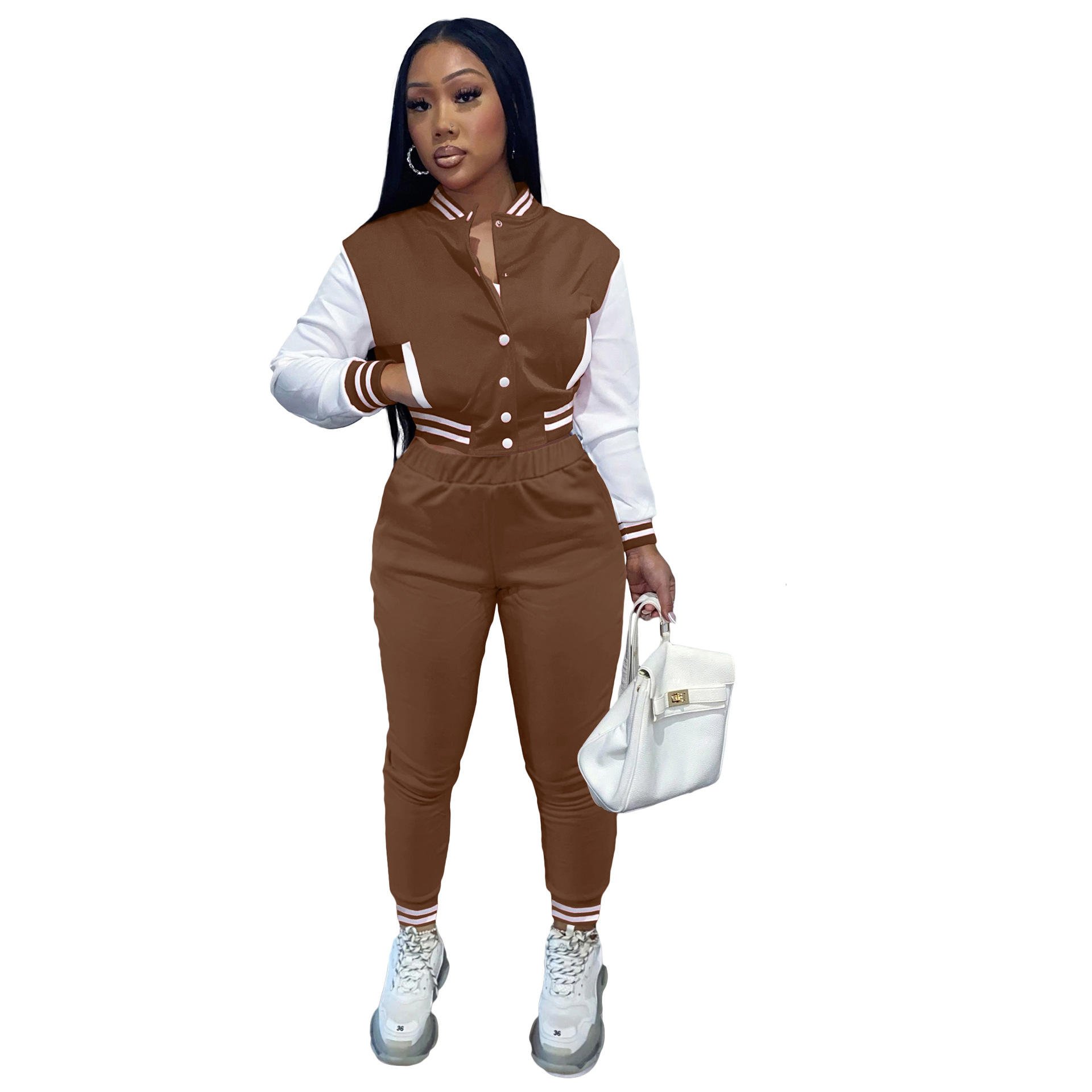 Conyson Autumn Winter Baseball Jacket Sport Women's Sets Joggers Pants Active Sweatsuit Tracksuit Outfits Two Piece Pants Set