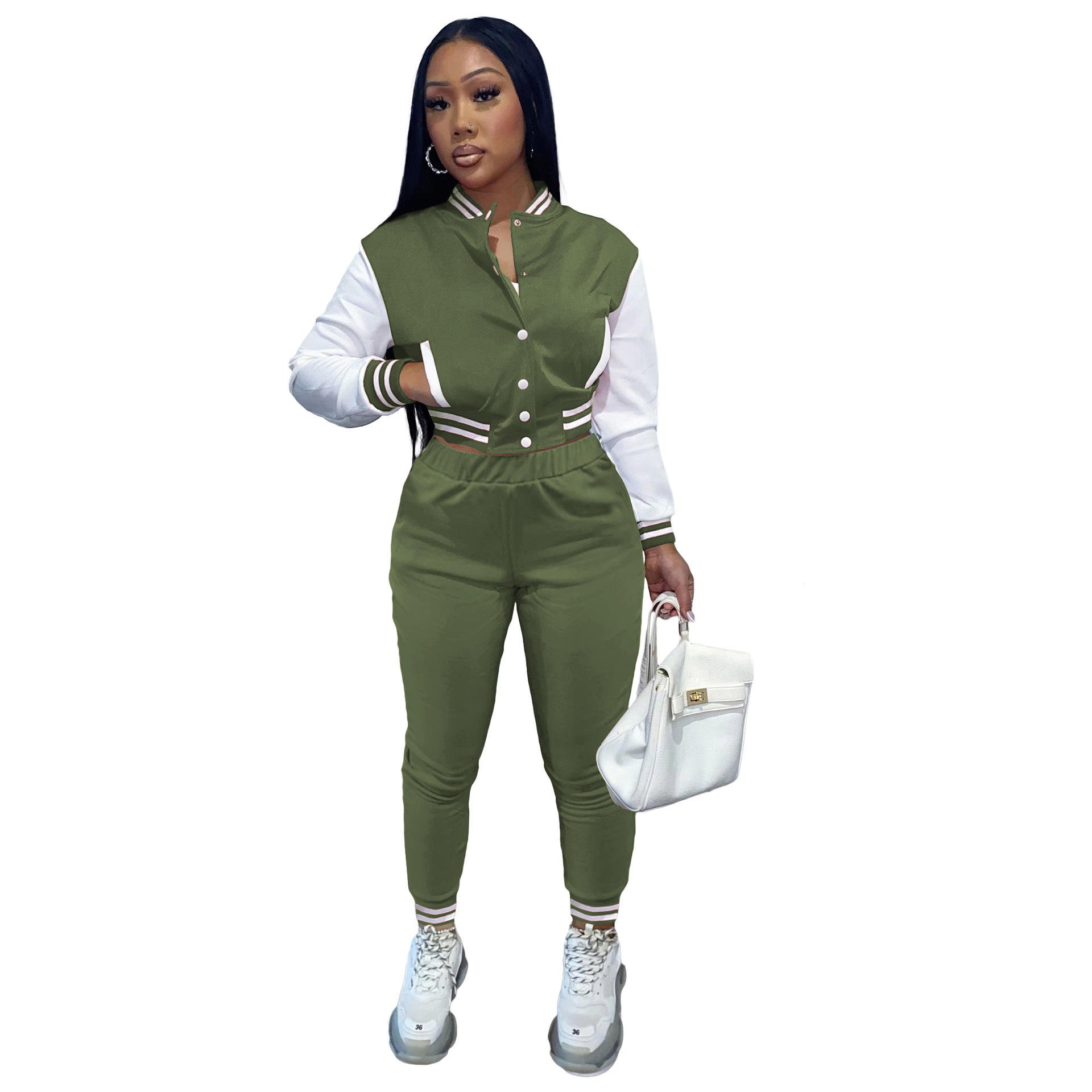 Conyson Autumn Winter Baseball Jacket Sport Women's Sets Joggers Pants Active Sweatsuit Tracksuit Outfits Two Piece Pants Set