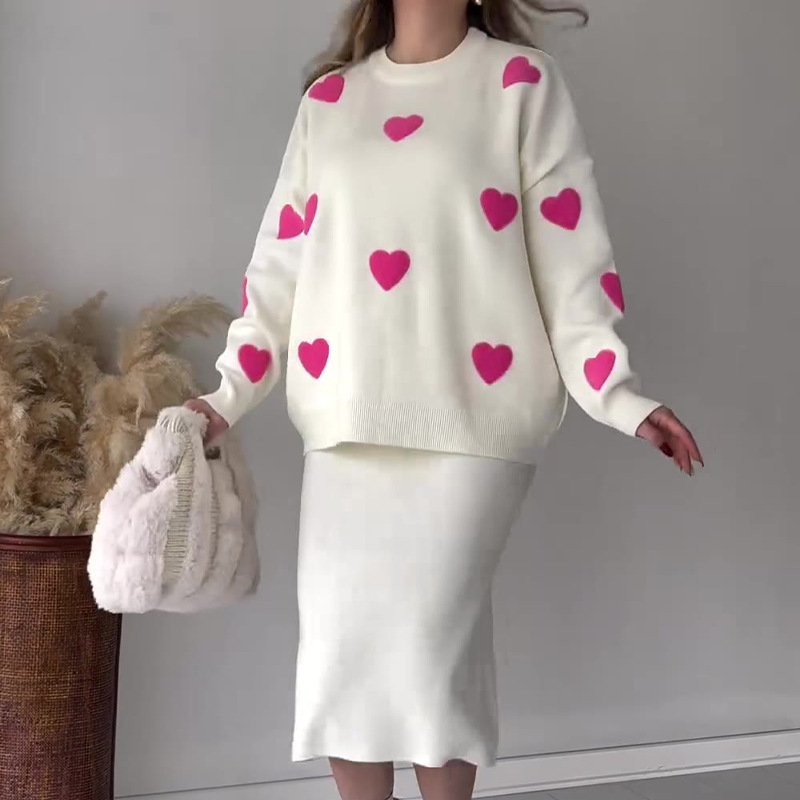 Boutique Wholesale 2024 Autumn New Fashion Printed Sweater Knitted Half Skirt Women's Set