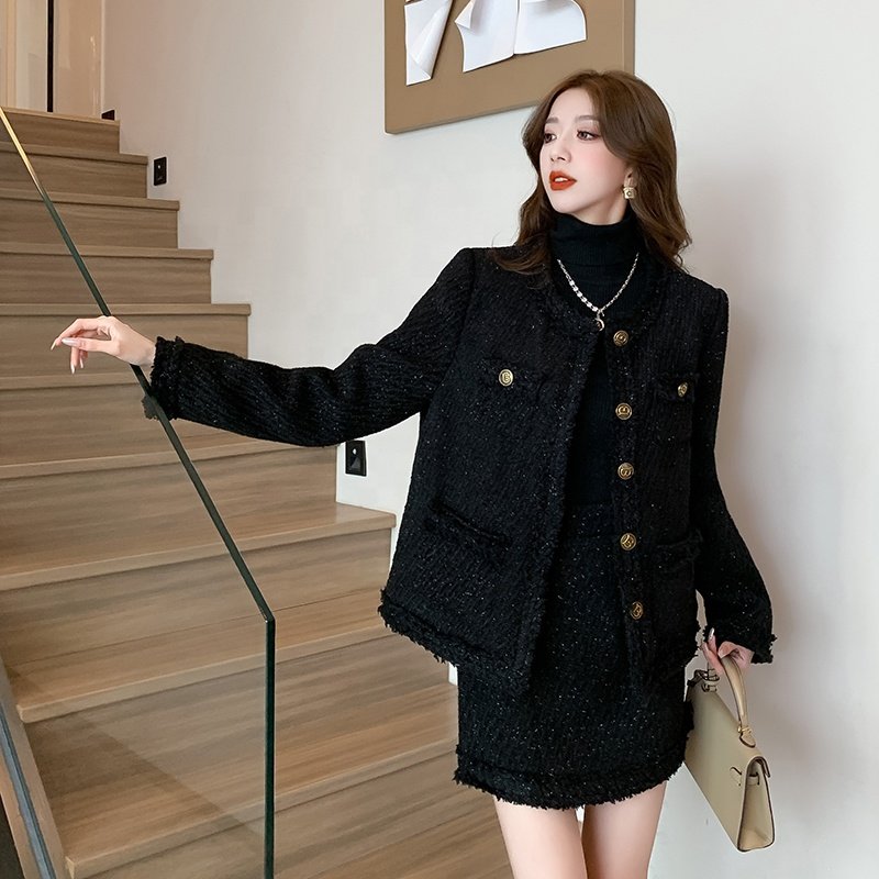 Fashion Set Winter Tassel Thickened Warm Loose Coat Half Skirt Casual Set
