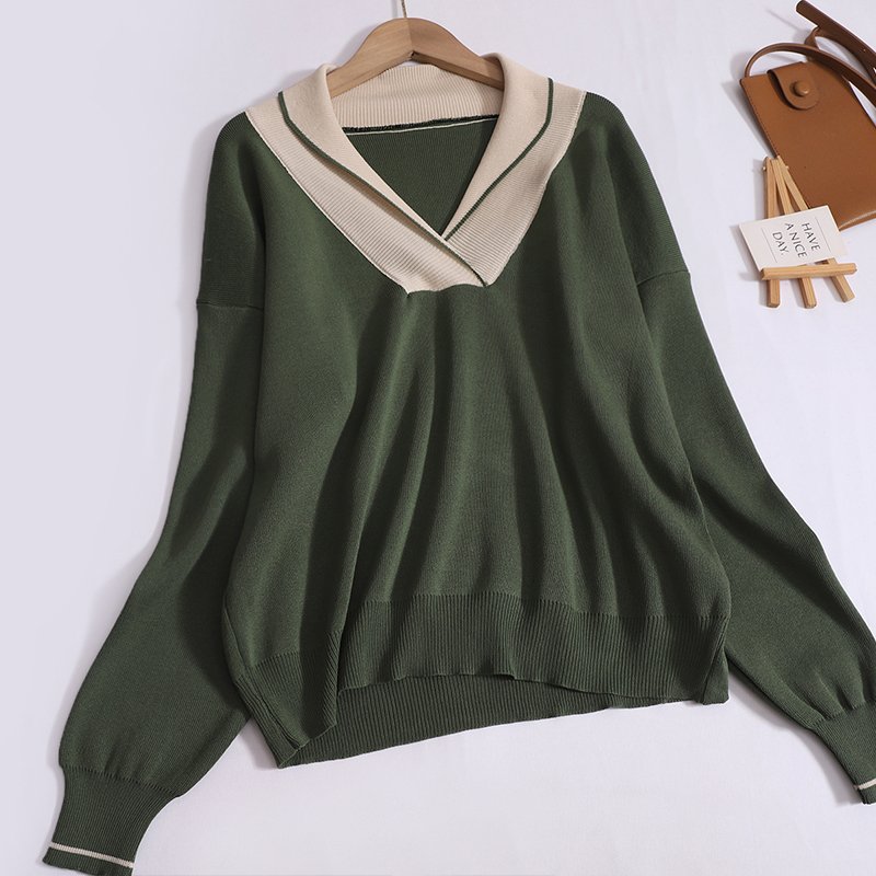Wholesale 2024 Autumn New V-neck Loose Fitting Fake Two-piece Long Sleeved Sweater High Waisted Pants Women's Set
