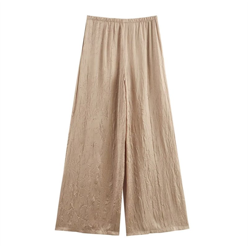 TAOP&ZA Women's 2024 Early Autumn New Style Wrinkle Effect Satin Elastic Waist Wide Leg Pants 2157221 8510456