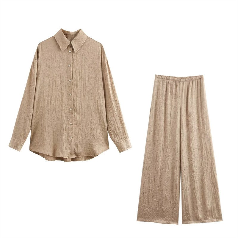 TAOP&ZA Women's 2024 Early Autumn New Style Wrinkle Effect Satin Elastic Waist Wide Leg Pants 2157221 8510456