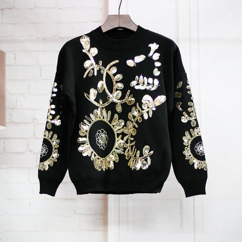 Trendy Fashion New Casual Fall Winter Warm Lady Sequin Sweater Pants Set Two Piece Set 2 Piece Knitted Sweater Sets Womens