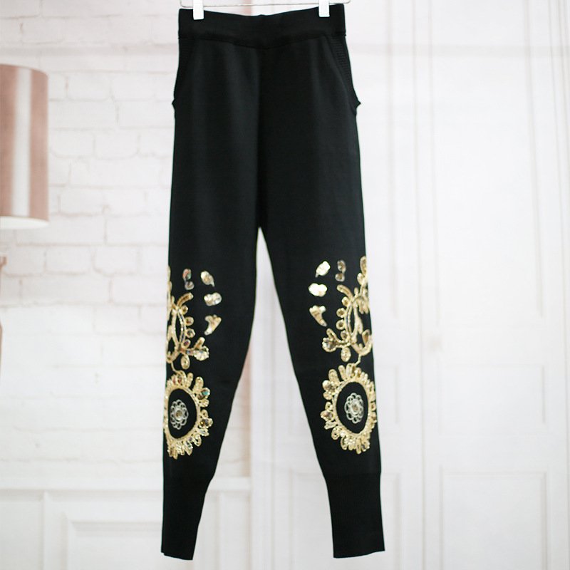 Trendy Fashion New Casual Fall Winter Warm Lady Sequin Sweater Pants Set Two Piece Set 2 Piece Knitted Sweater Sets Womens