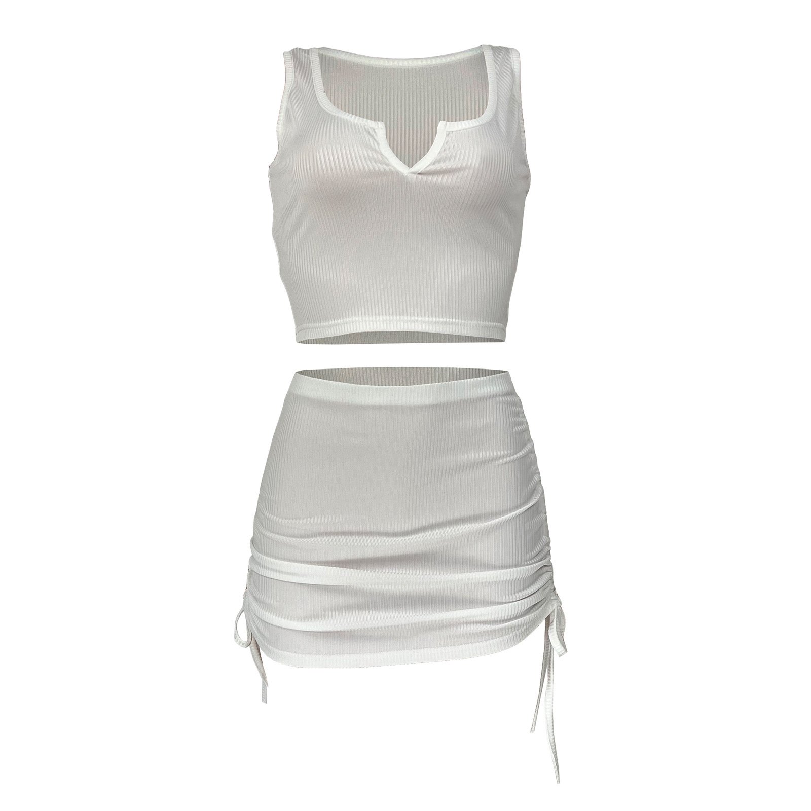 Summer Stretched Sleeveless Two Pieces Women Suits Ribbed Mini Short Skirt Sexy 2piece Set Skirt And Crop Top Outfits For Women