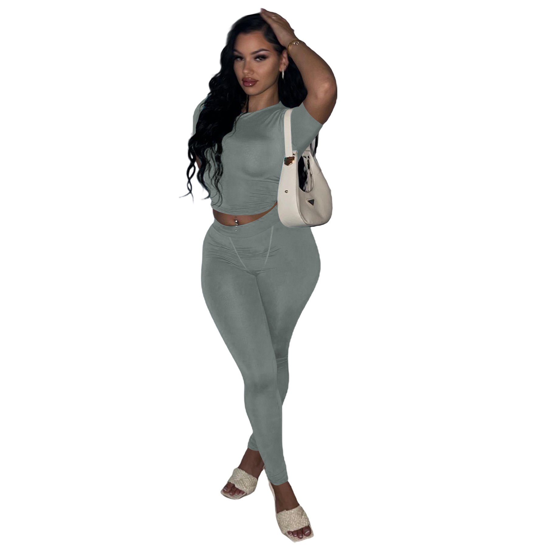 2024 Custom Logo Women Sets High Quality Cotton Short Sleeve Shirts Leggings Set Clothing Women Yoga Gym Loungewear Sets