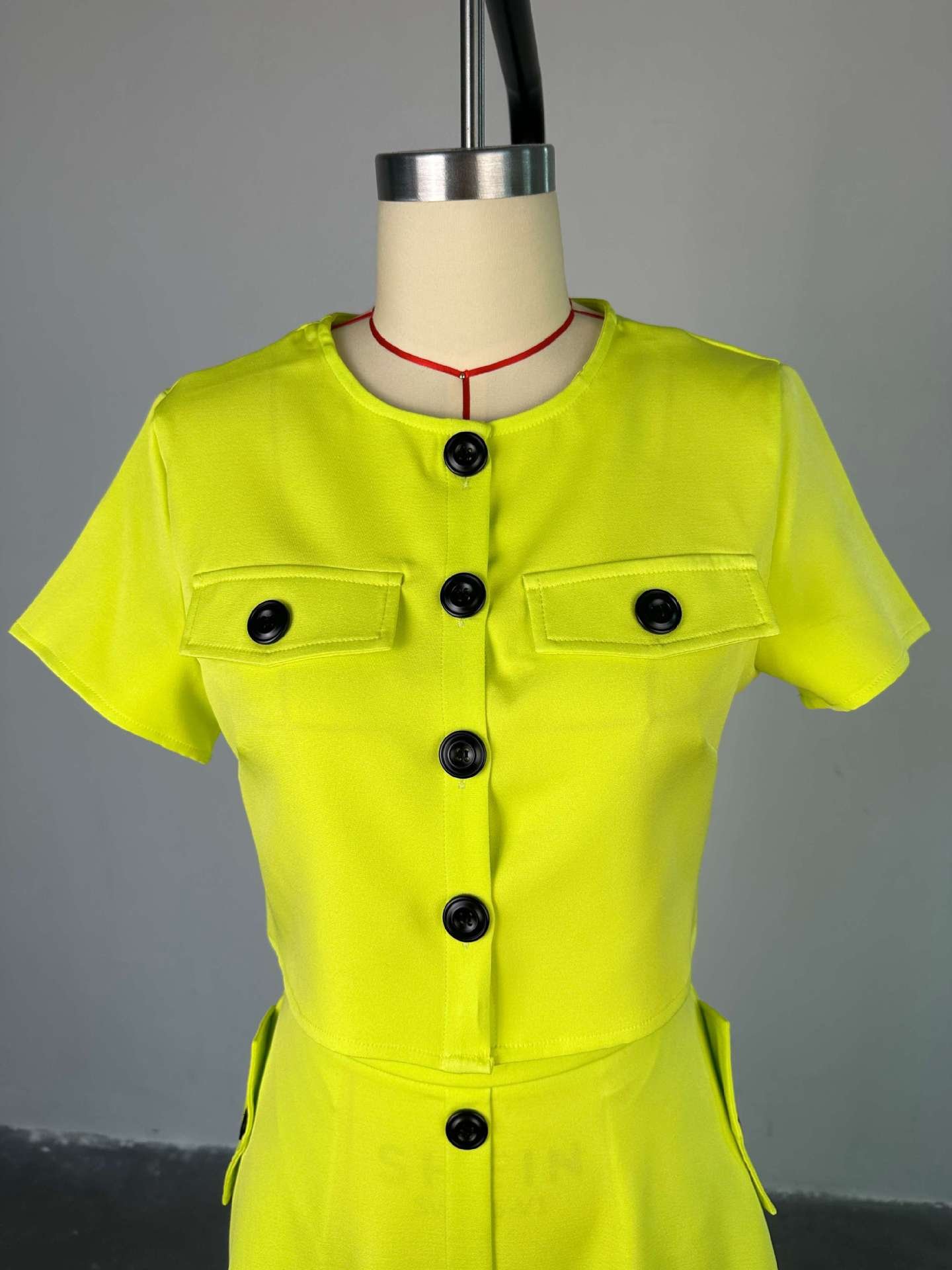 Summer women clothing ladies casual O neck short sleeve shirt crop top high waist button half skirt two piece women's sets