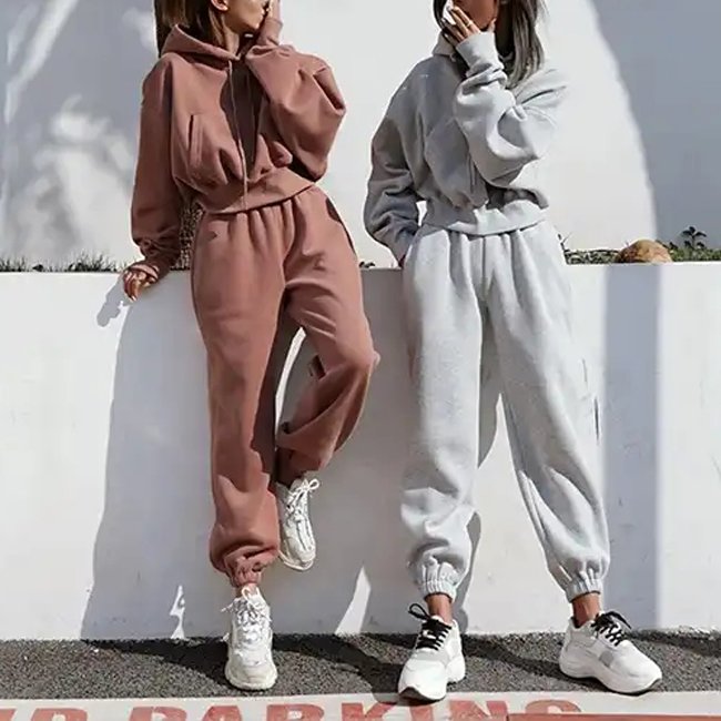 Women's clothing sets 2023 jogger jumpers gym custom 2 piece set women organic cotton oversize crop top hoodie and joggers set