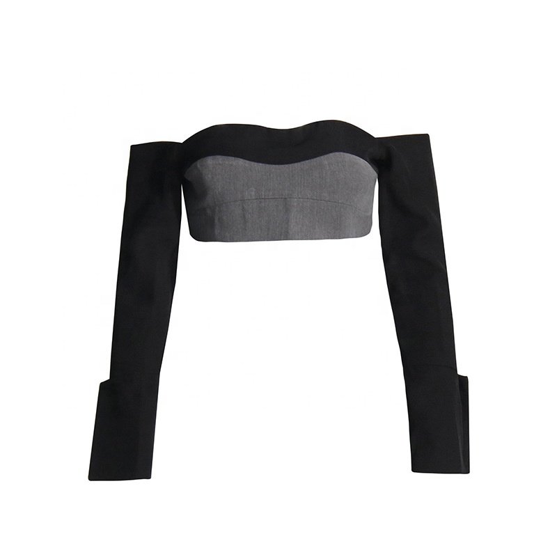 OUDINA Fashion Off-shoulder Short Top High Waist Straight Pants Lounge Splicing Women's Sets Contrast Color Women 2 Piece Sets