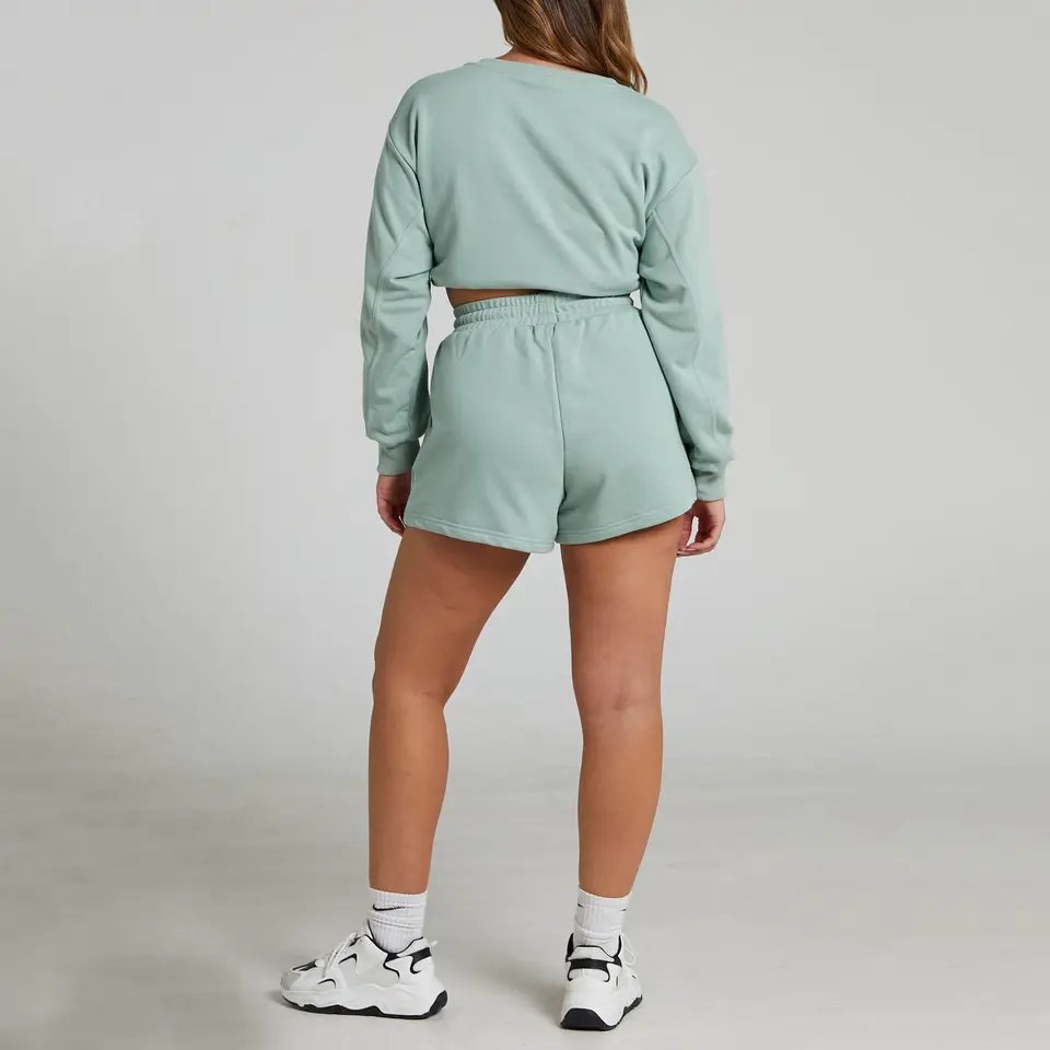 Custom Logo Women Short Jogger Set Plain Short Sweatpants Tracksuit Set