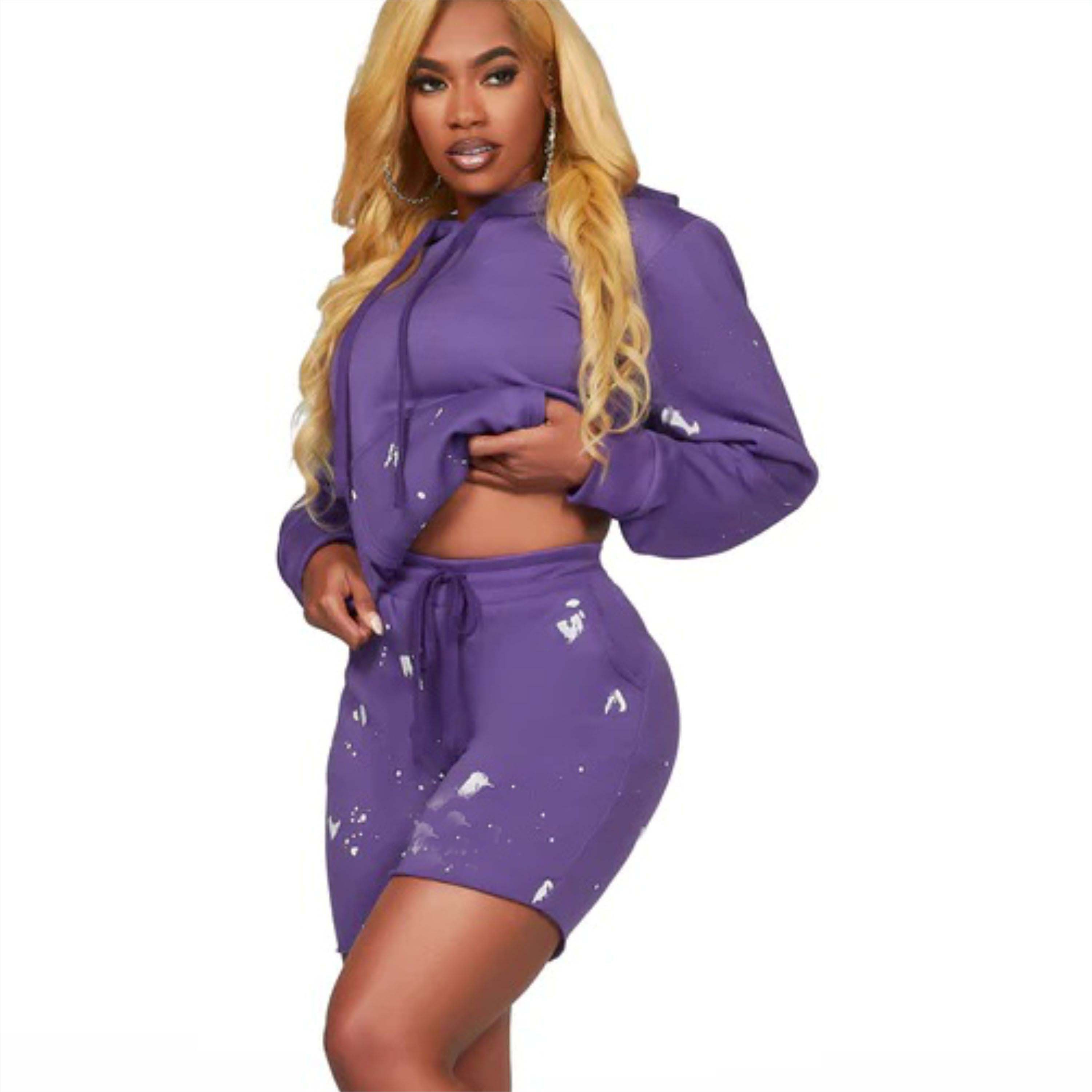 Premium Womens Crop Hoodie and Shorts Sets - Trendy and Durable Two-Piece Outfit for Summer and Casual Wear