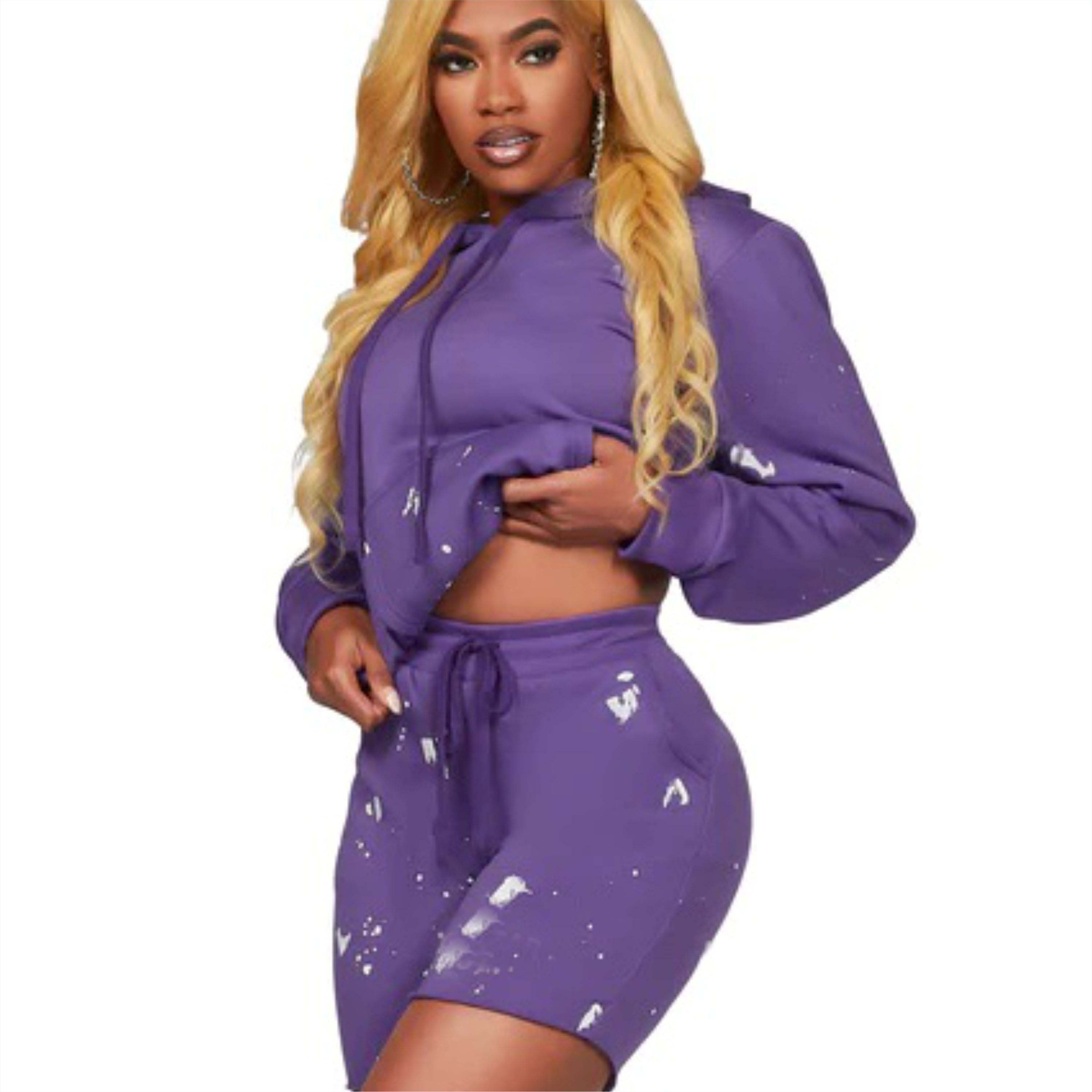 Premium Womens Crop Hoodie and Shorts Sets - Trendy and Durable Two-Piece Outfit for Summer and Casual Wear