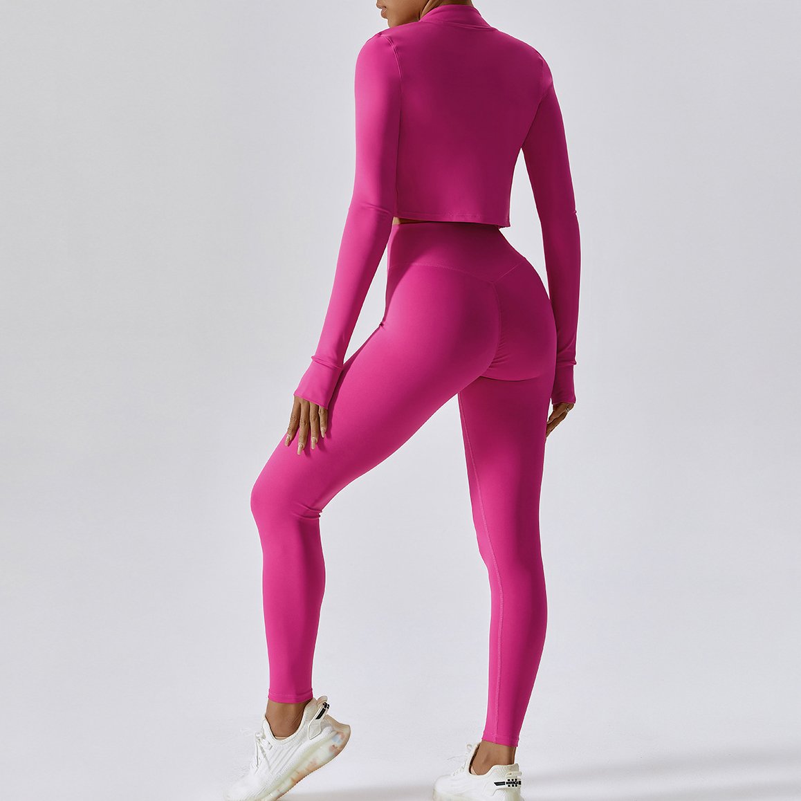 YIYI Naked Feeling Breathable High Stretchy Workout Sets Female Comfortable Gym 3pcs Sets Cropped Gym Jacket 3pcs Sets Girls