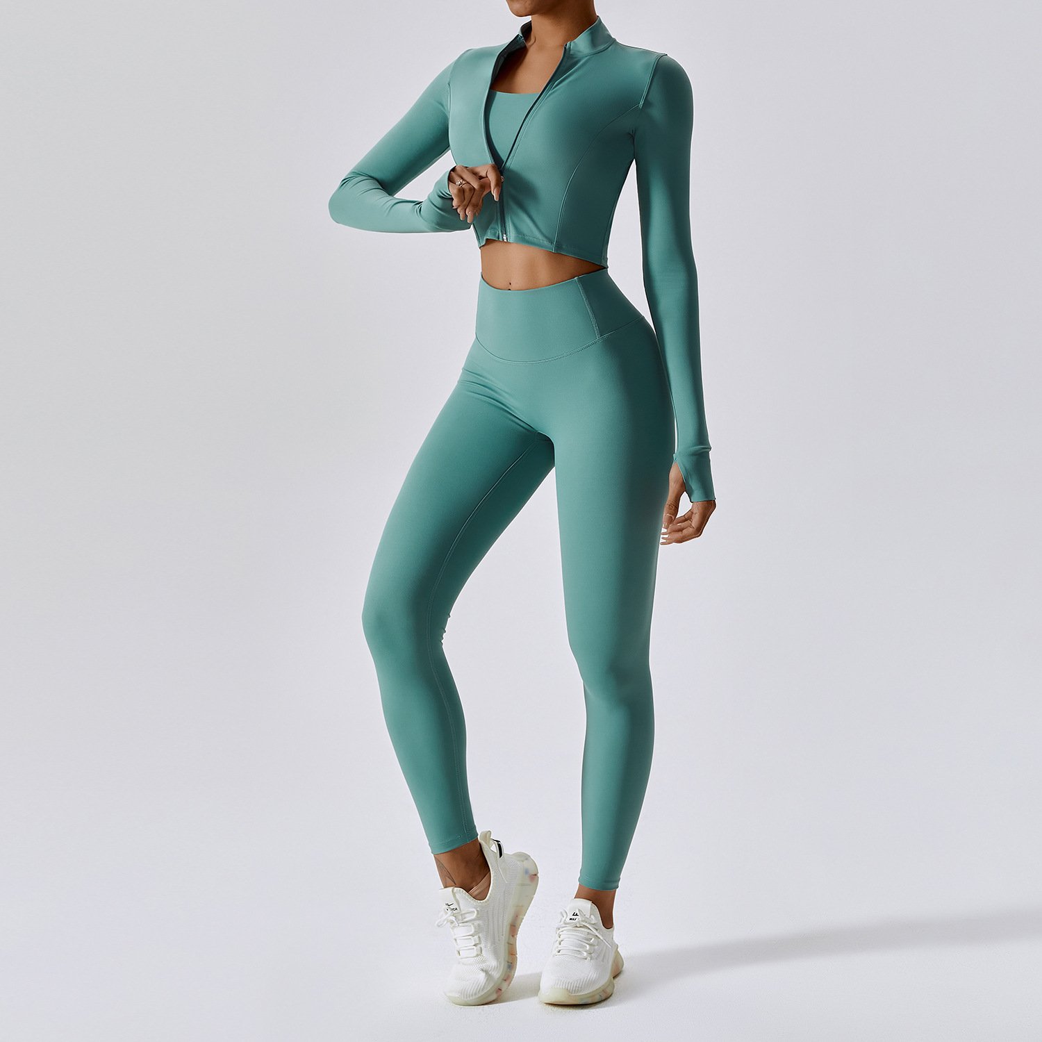 YIYI Naked Feeling Breathable High Stretchy Workout Sets Female Comfortable Gym 3pcs Sets Cropped Gym Jacket 3pcs Sets Girls