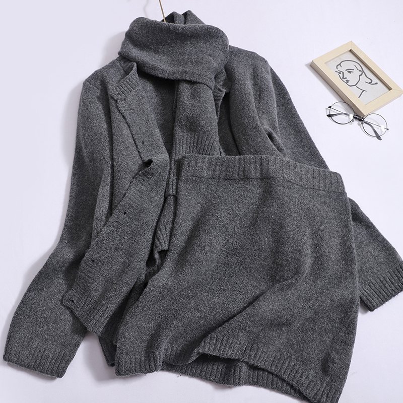 Wholesale 2024 Autumn New Fashionable Loose Long Sleeved Round Neck Jacket High Waisted Short Skirt Women's Set