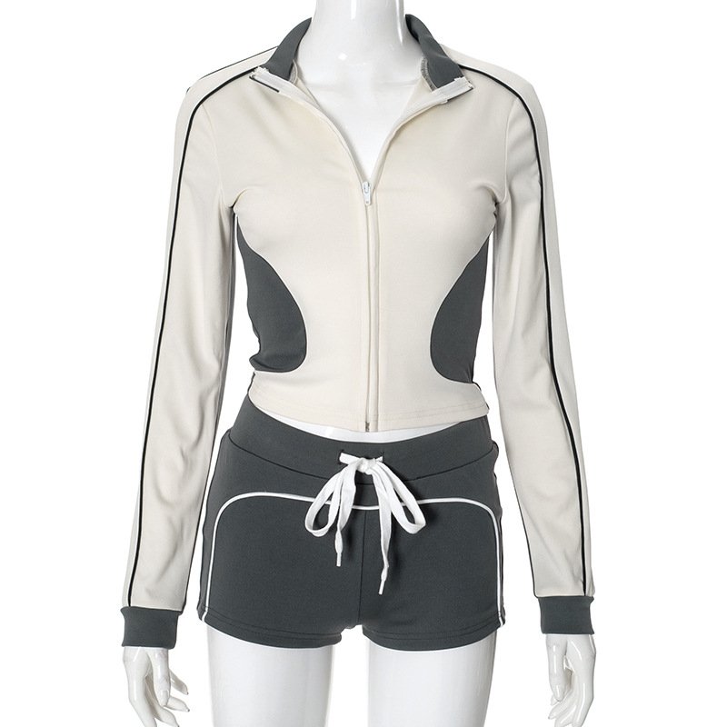 2024 fall wholesale clothing casual jogging wear stretchy two piece shorts women's sets