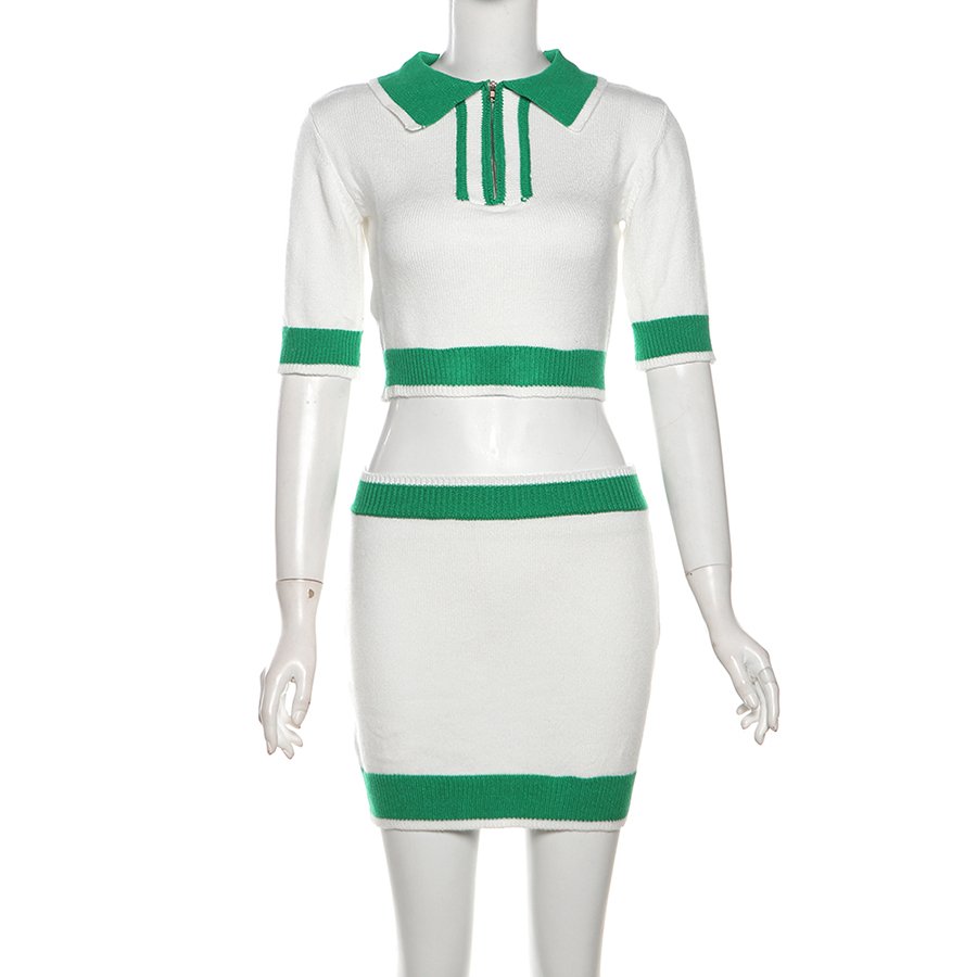 Kliou W24S43338 Summer women's sets knitted short sleeve shirt+skirt outfits sweater 2 Piece set women