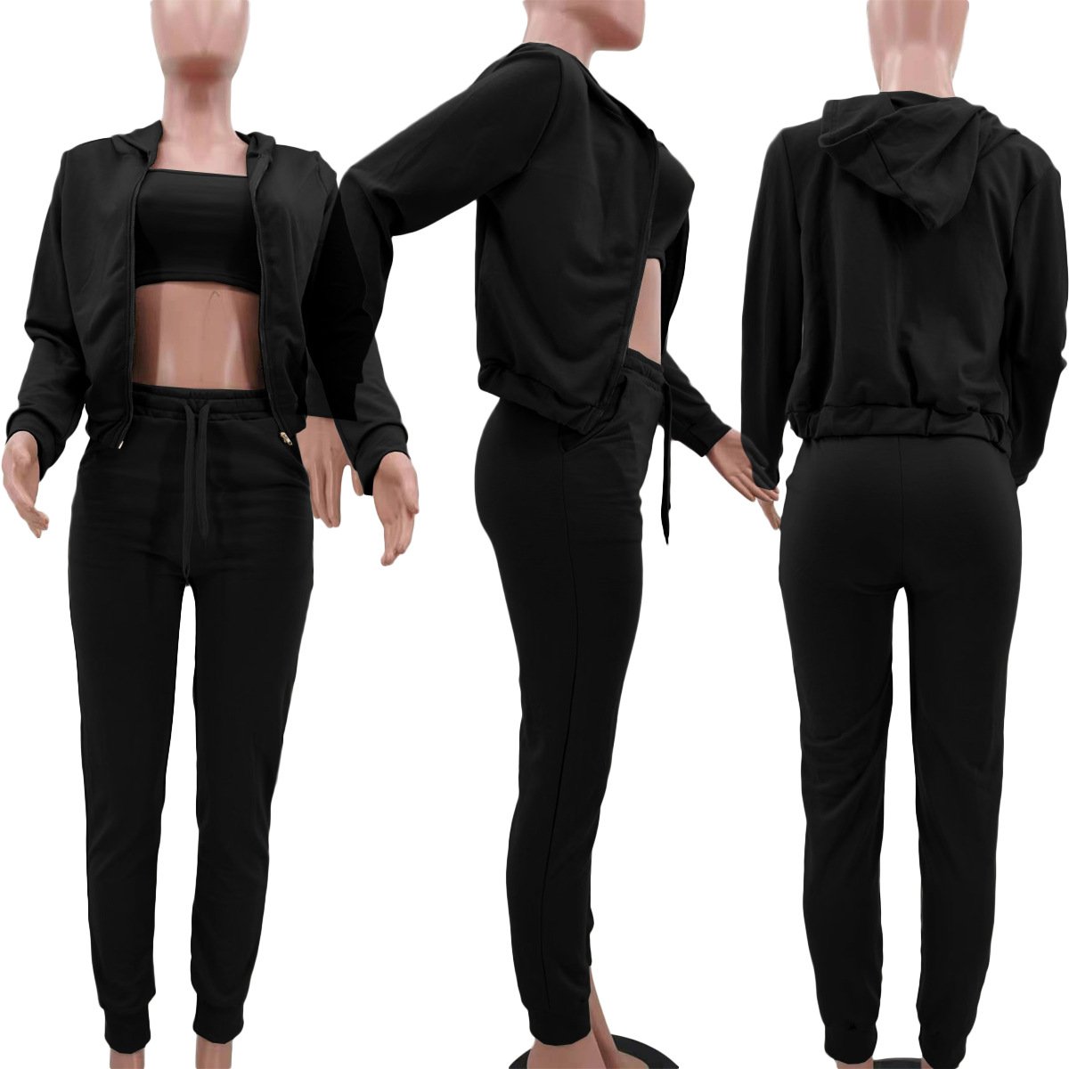2024 New Custom Logo Three Piece Set Women Sportswear Set Long Sleeve Plus Size Tracksuits Outfits 3 Piece Set Sports Jogger