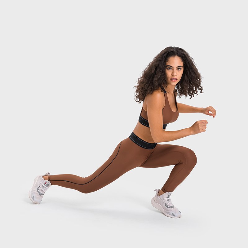 Custom Logo Ladies Workout Outfits Shockproof Sports Bra Crop Top With High Waist Yoga Leggings Women's Contrast Color Yoga Set