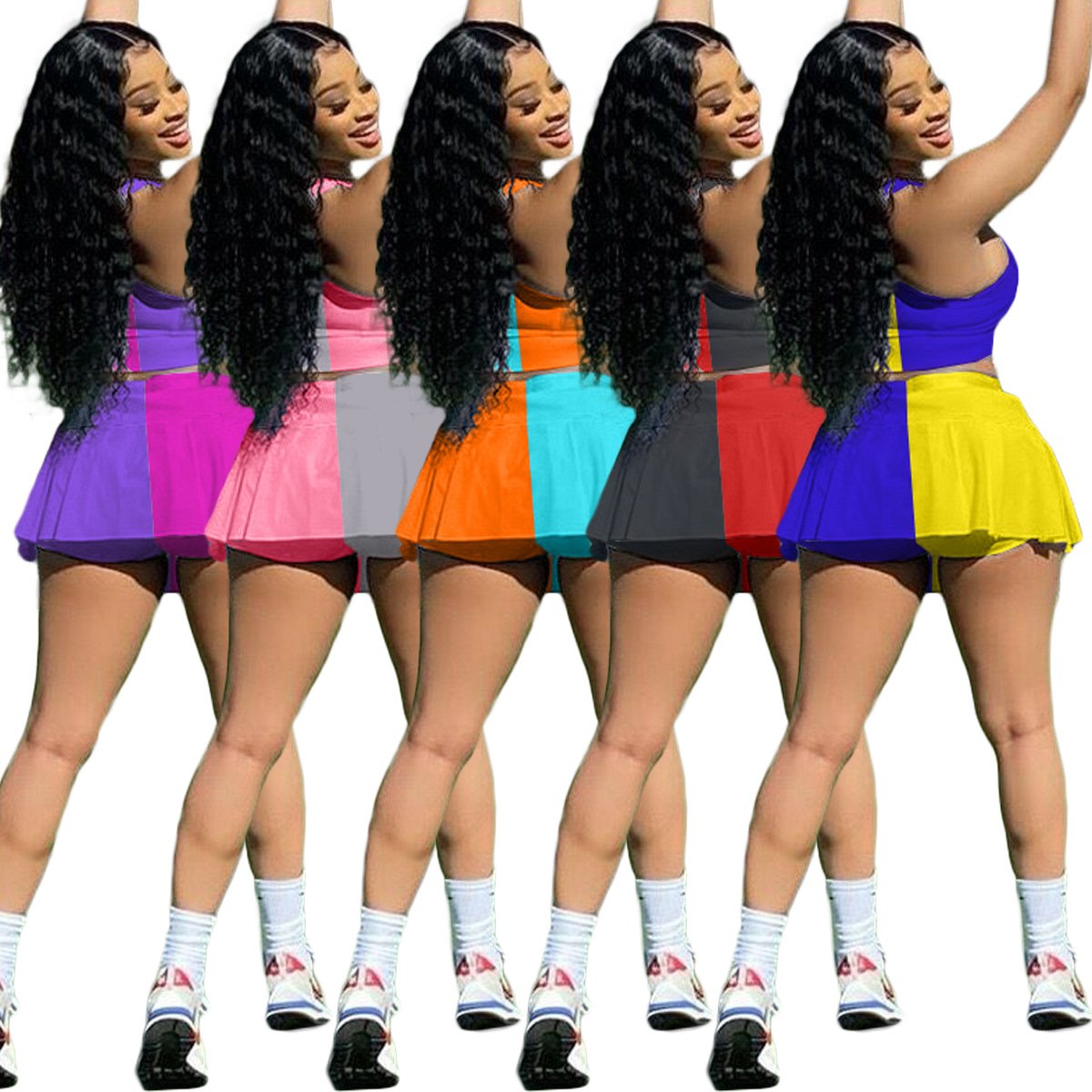 Women's matching summer 2 pcs outfits women 2 piece skirt shorts set clothing custom two piece short skirt sets