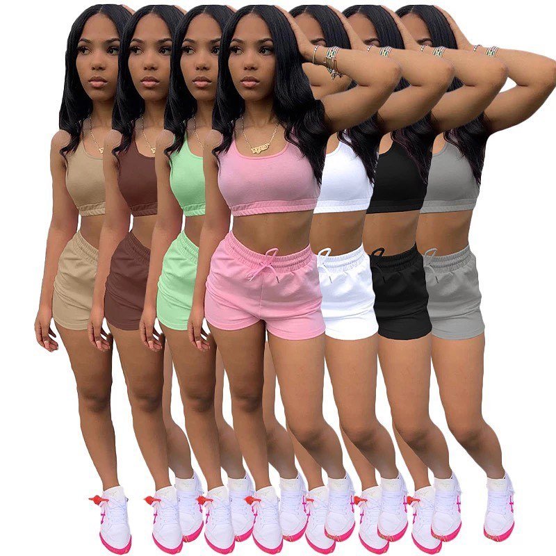Women's matching summer 2 pcs outfits women 2 piece skirt shorts set clothing custom two piece short skirt sets