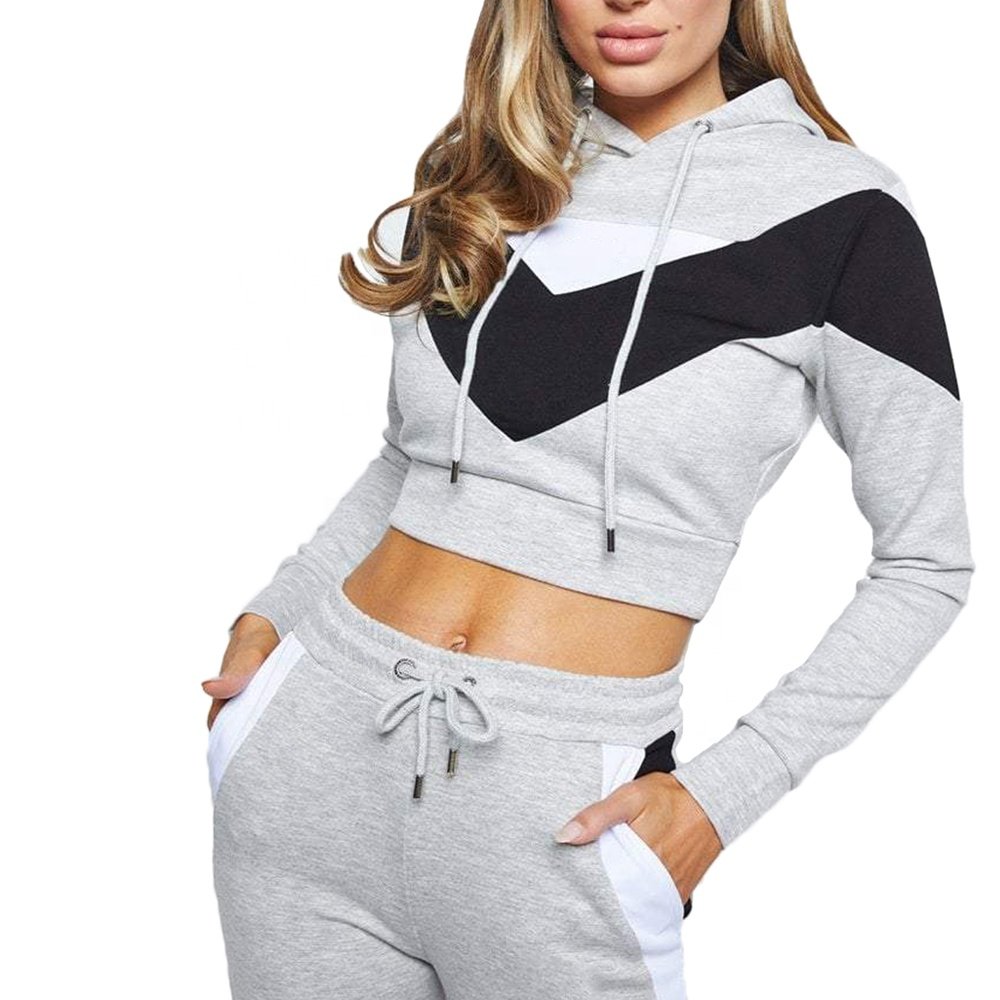 Monogrammed Crop Top Long Pants a Matching Streetwear Outfit for Women Winter Hoodie Jogger Sport Long Sleeve Sets Clothing