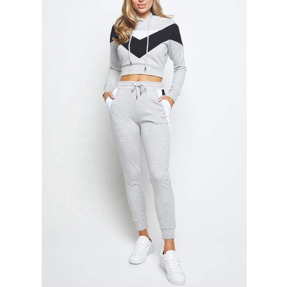 Monogrammed Crop Top Long Pants a Matching Streetwear Outfit for Women Winter Hoodie Jogger Sport Long Sleeve Sets Clothing