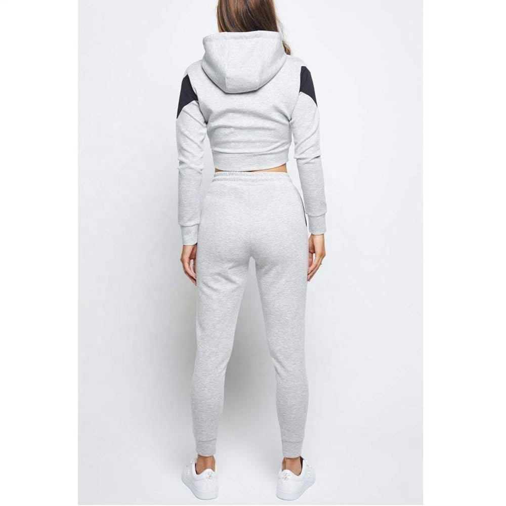 Monogrammed Crop Top Long Pants a Matching Streetwear Outfit for Women Winter Hoodie Jogger Sport Long Sleeve Sets Clothing